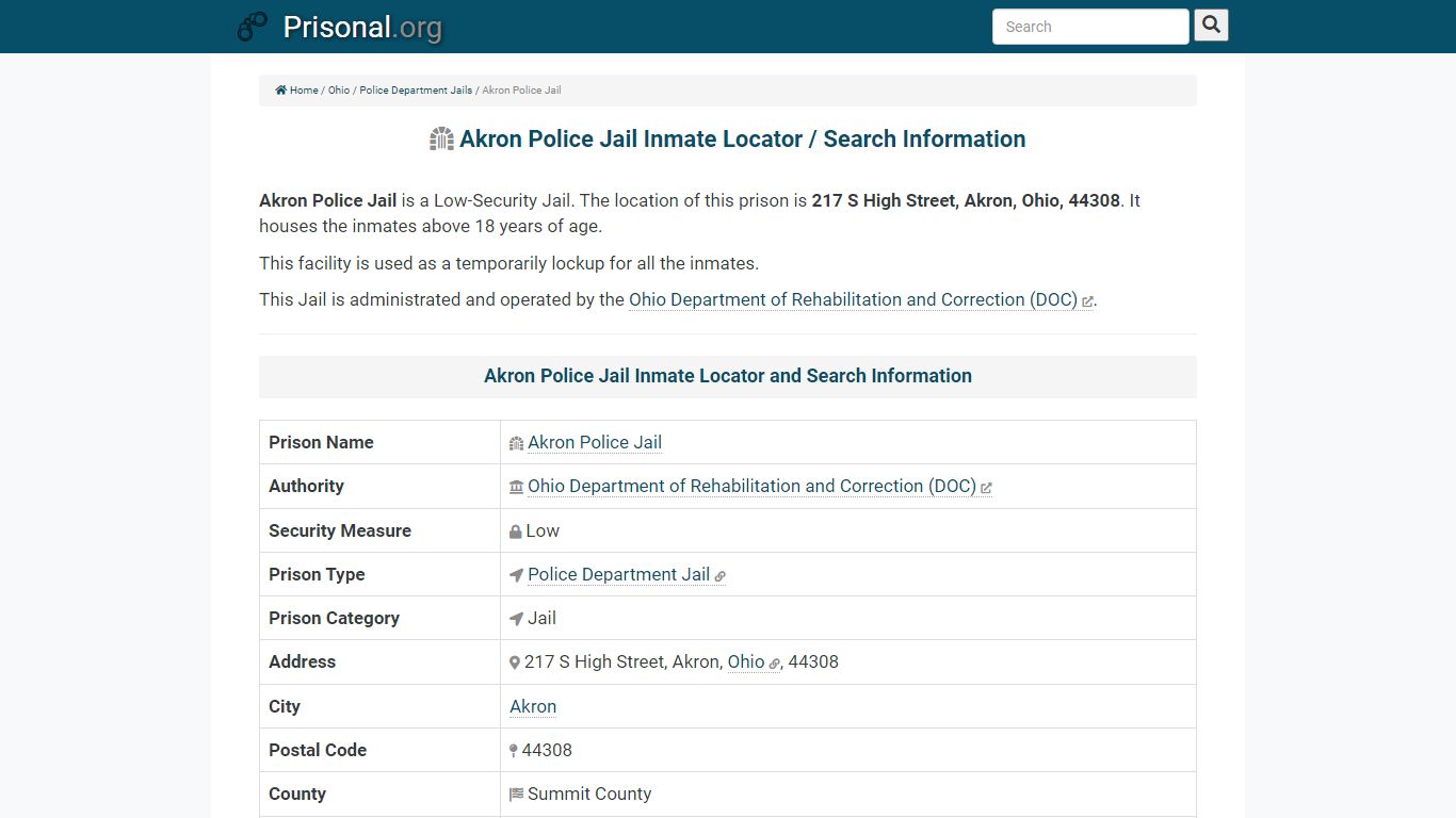 Akron Police Jail-Inmate Locator/Search Info, Phone, Fax ...